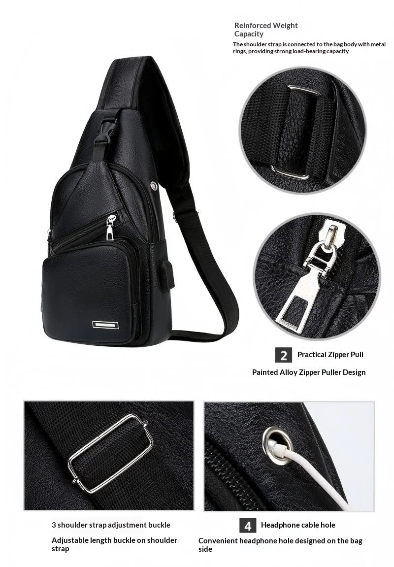 Fashionable Casual PU Crossbody Bag with USB Charging Functionality