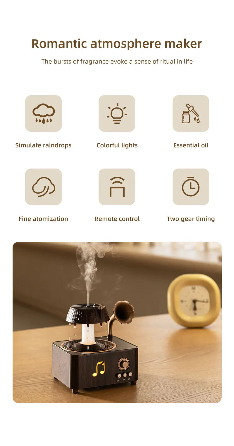Rotating Raindrop Humidifier | Retro Aroma Diffuser with Lights
