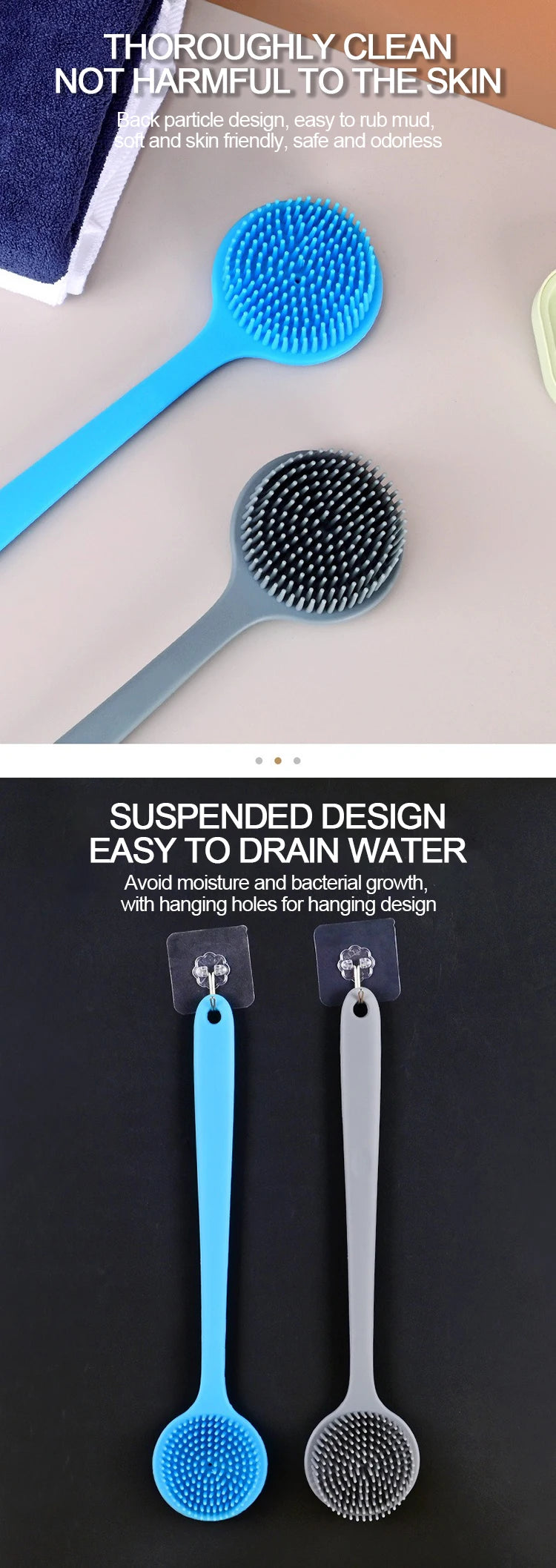 Silicone Shower Brush | Exfoliating Back Bath Brush for Smooth Skin