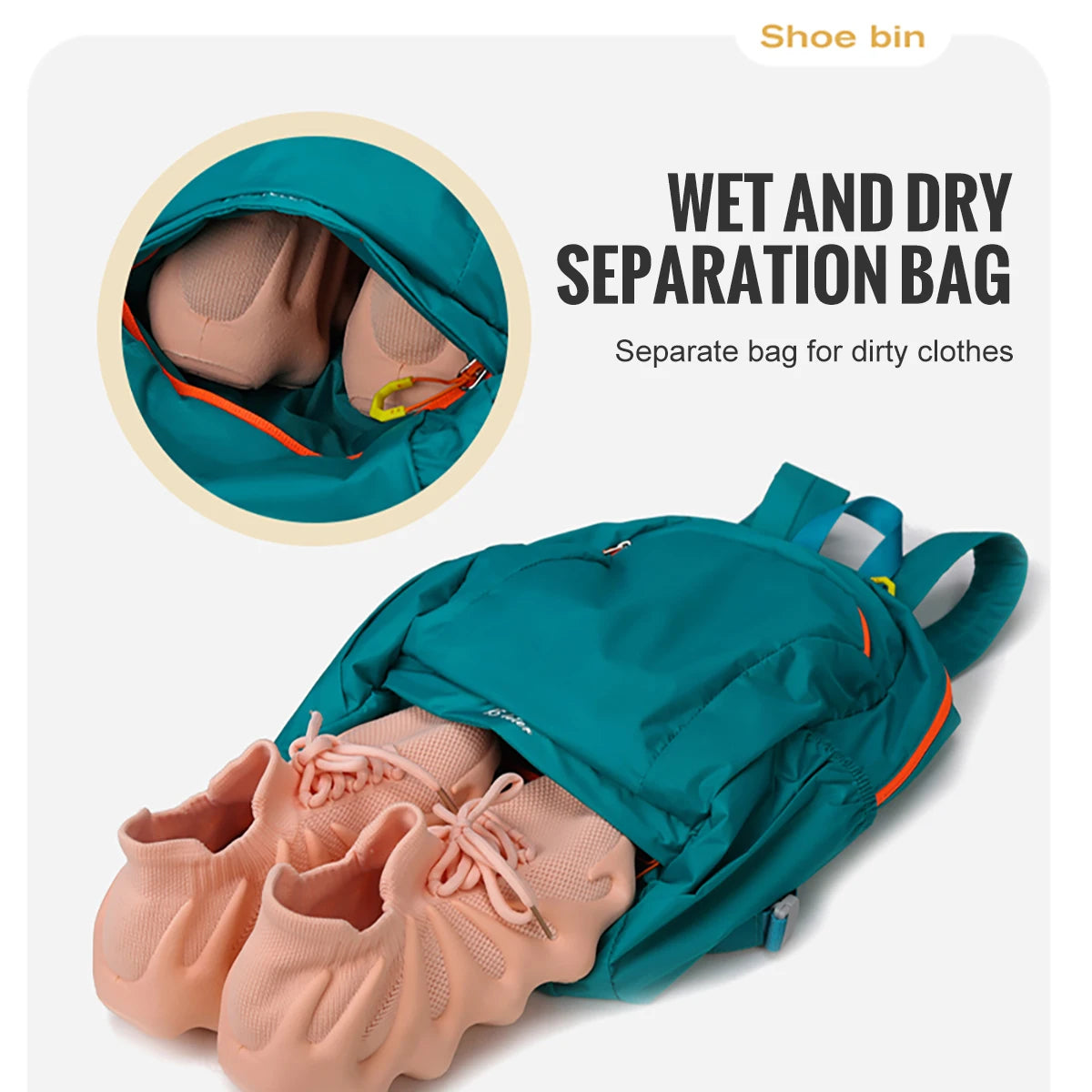 WRELS Outdoor Sports Backpack Wet Dry Seperation Fitness Hydration Backpack Lightweight Folding Waterproof Hiking Shoulders Bag