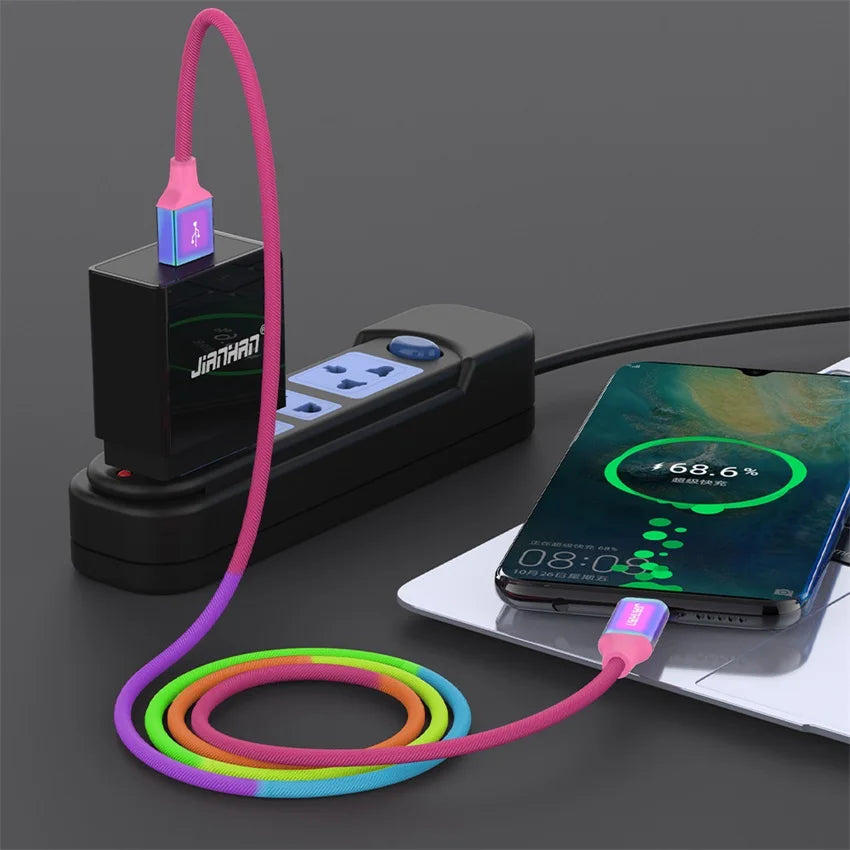 Fast Charging USB C Cable | Colorful Rainbow Braided Data Cable