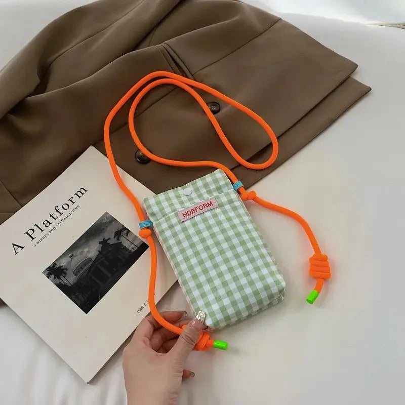 Trendy Small Checkered Mobile Phone Crossbody Bag | Fashionable Mini Shoulder Bag