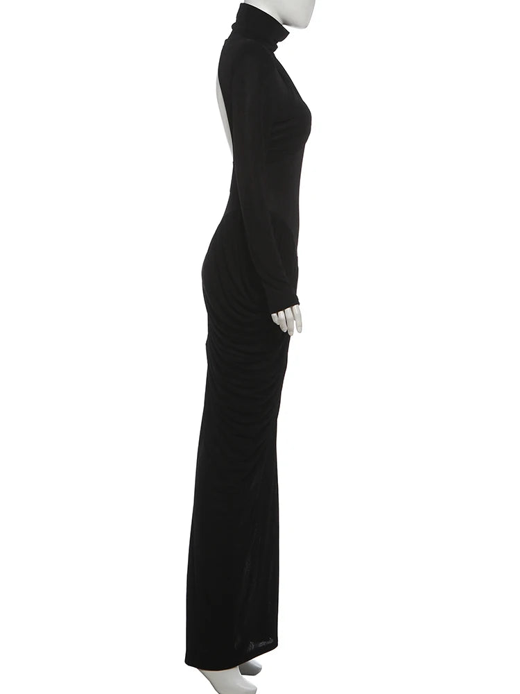 Elegant Autumn Maxi Dress | Turtleneck Full Sleeve Womens Dress