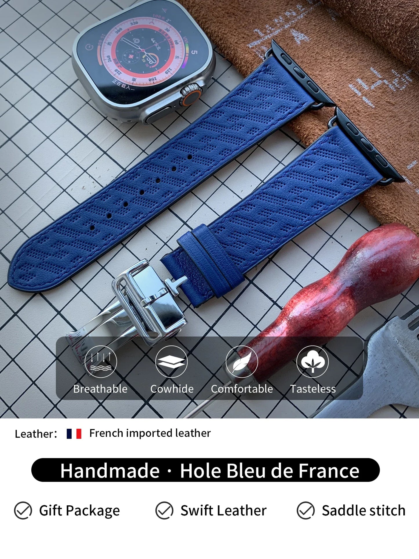 High Quality Genuine Leather Watch Band | Deployment Buckle Strap