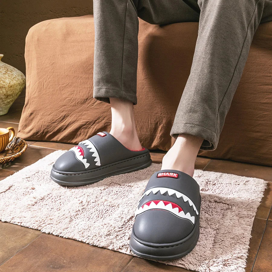 Cozy Warm Shark Design Platform Slippers for Men | Comfortable House Shoes