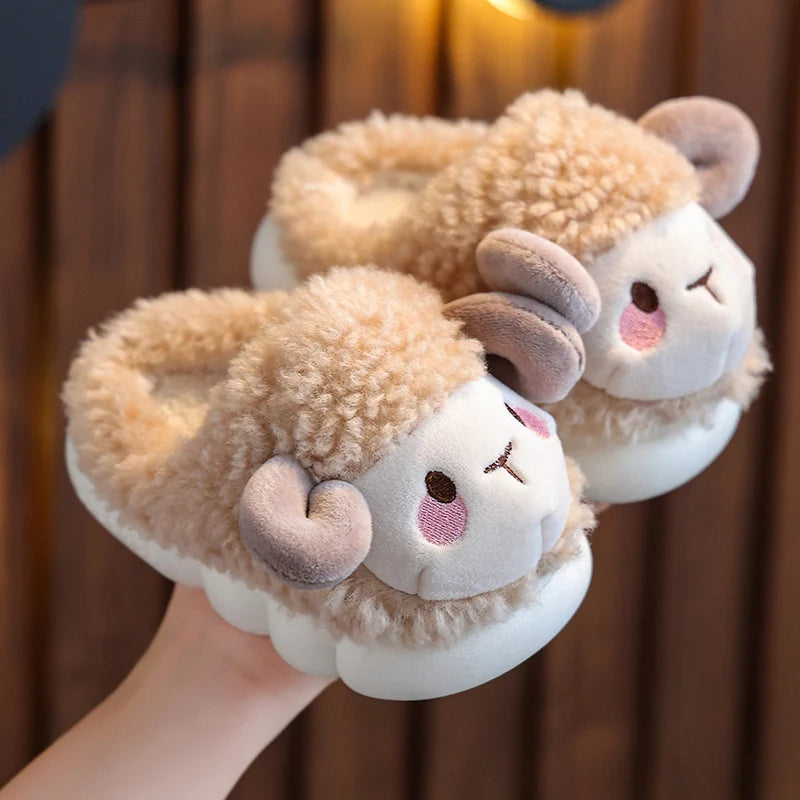 Lovely Fluffy Lamb Plush Slippers | Cute Warm Indoor Slides