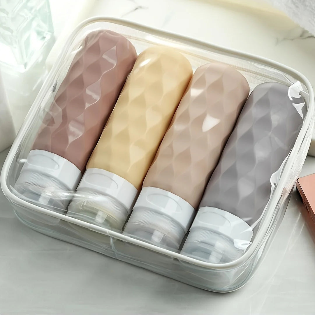 Portable Refillable Bottles with Diamond Texture | Travel Toiletry Set