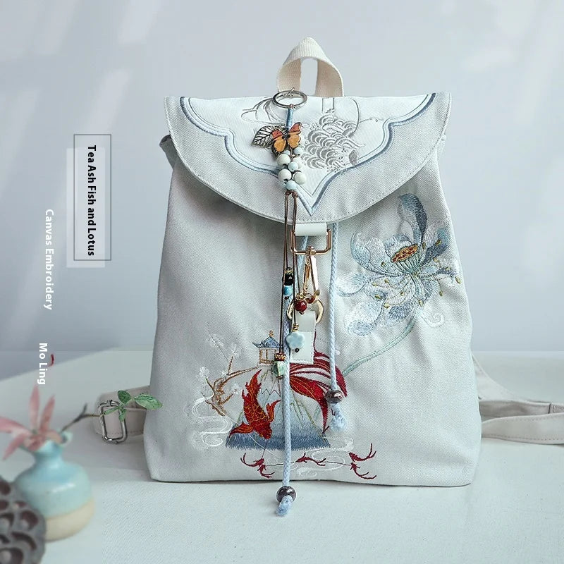 Mochila de 15 pulgadas estilo retro chino | Mochila bordada hecha a mano