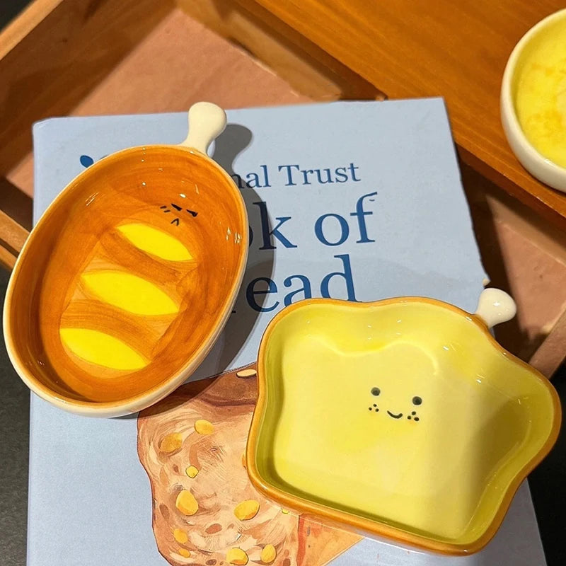 Cute Croissant Pattern Ceramic Plate | Creative Dipping Dish