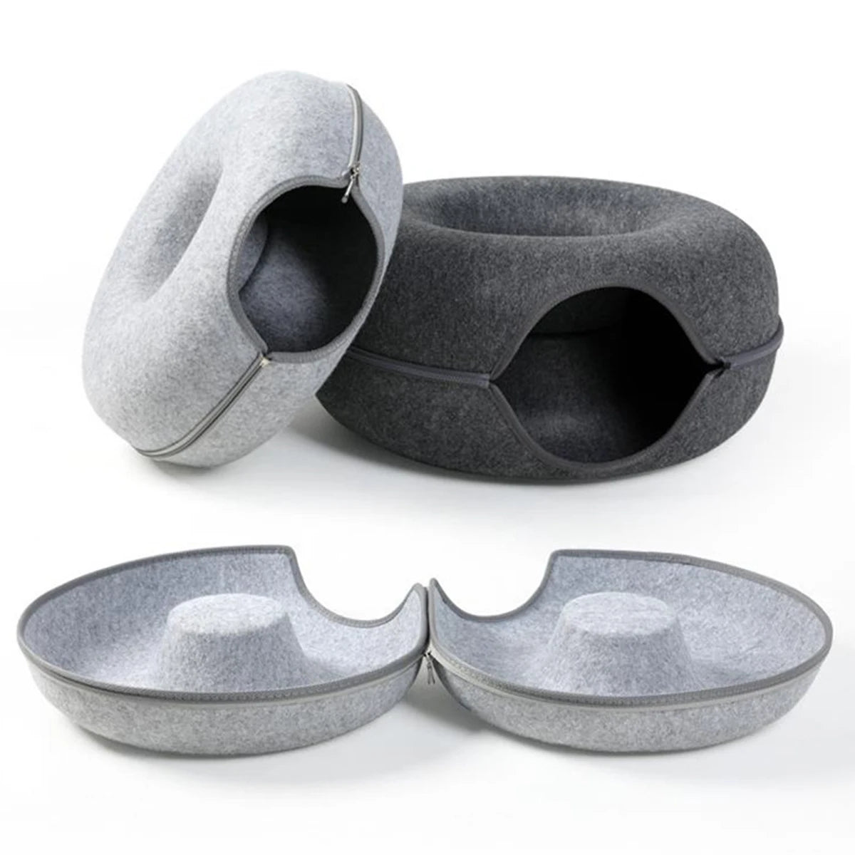 Interactive Round Cat Tunnel Bed | Cozy Felt Cat Toy for Kittens
