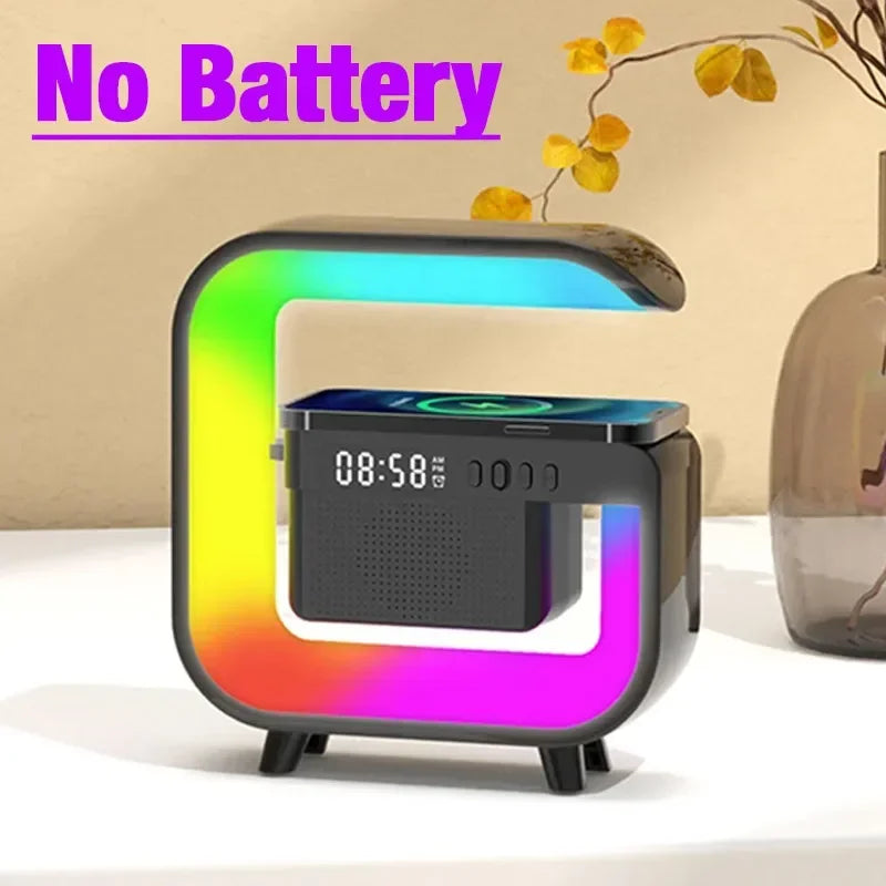 Estación de carga inalámbrica RGB con altavoz Bluetooth y despertador