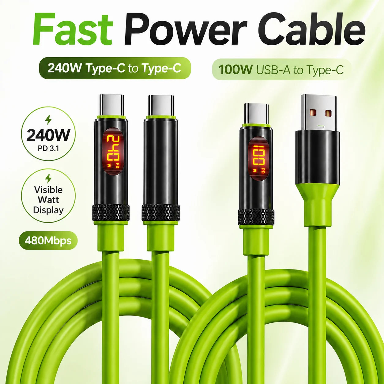 USB C Fast Charging Cable with LED Display | 100W & 240W