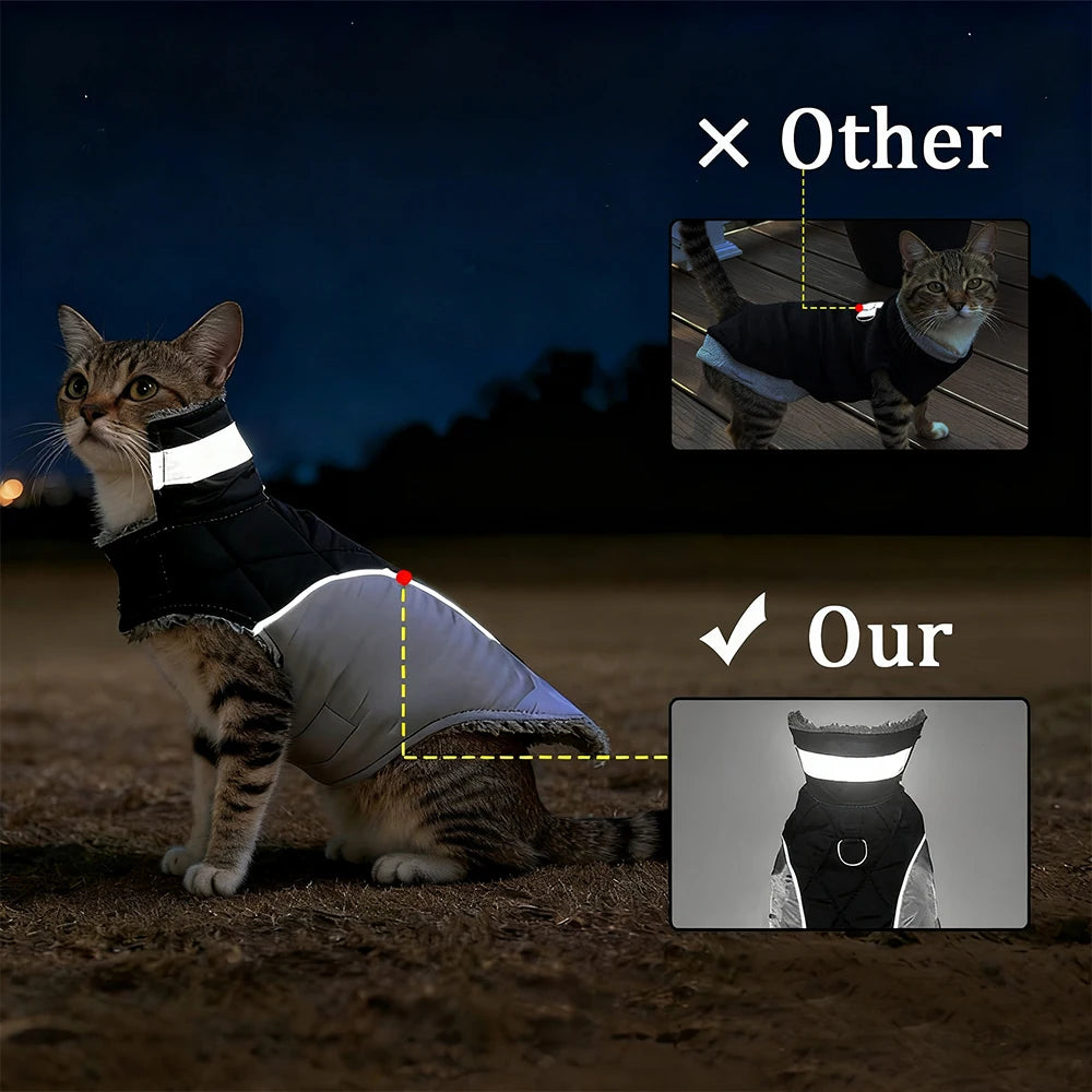 Chaqueta reflectante cortavientos para mascotas | Abrigo cálido de forro polar para gatos