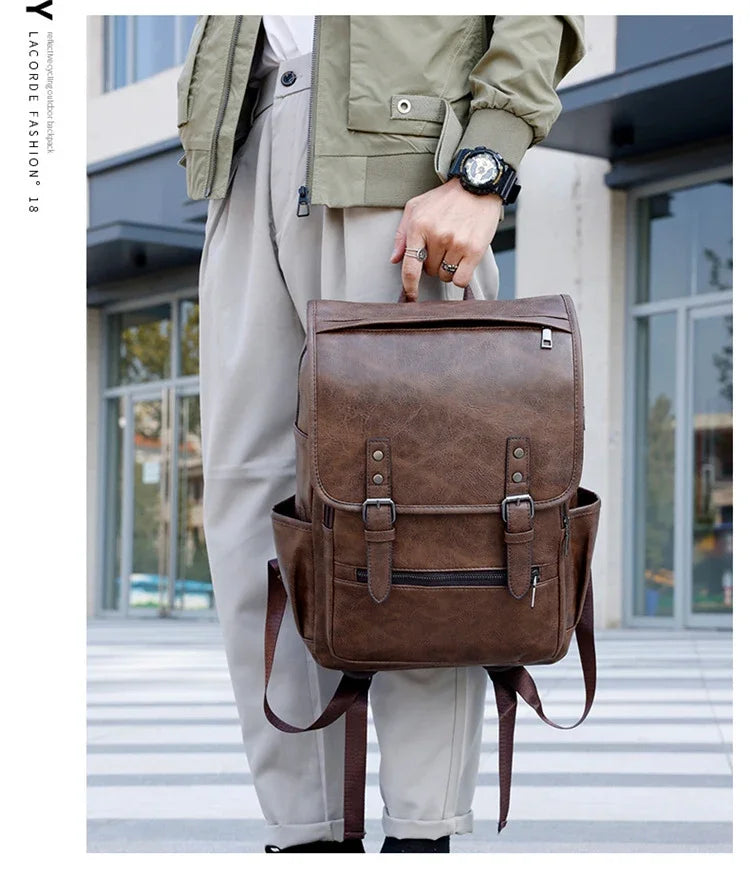 Large Capacity Vintage Men's Backpack | Stylish PU Leather Bag