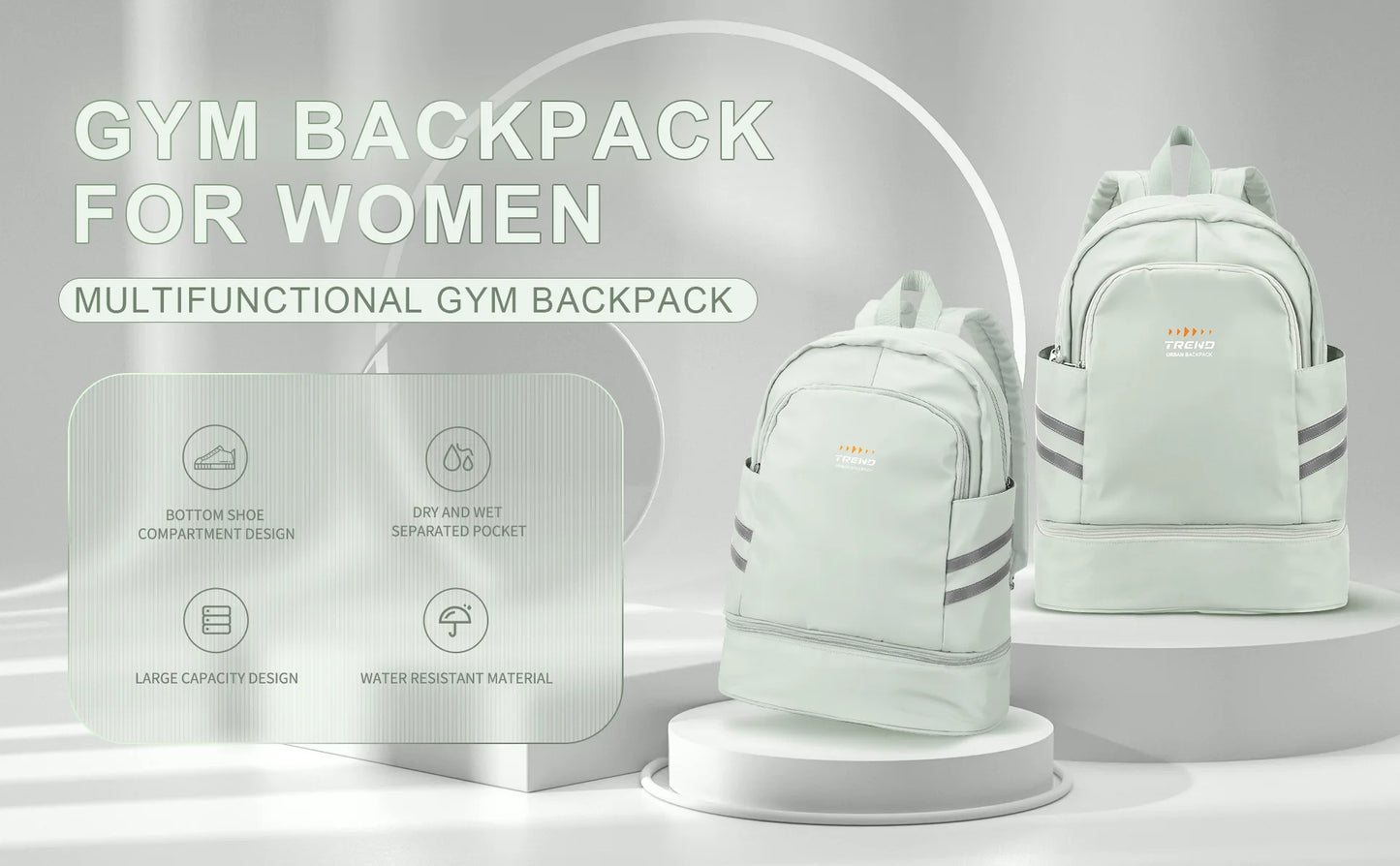 Women's Large Gym Backpack with Shoe Compartment | Waterproof Travel Bag