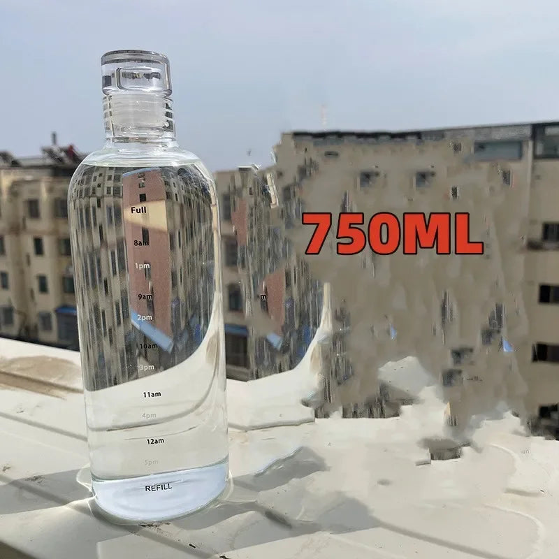 Large Capacity Glass Water Bottle with Time Marker | Outdoor Use