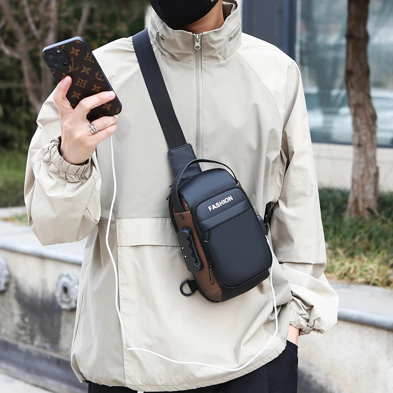 Men's Anti-Theft Sling Bag | USB Charging Crossbody Pack