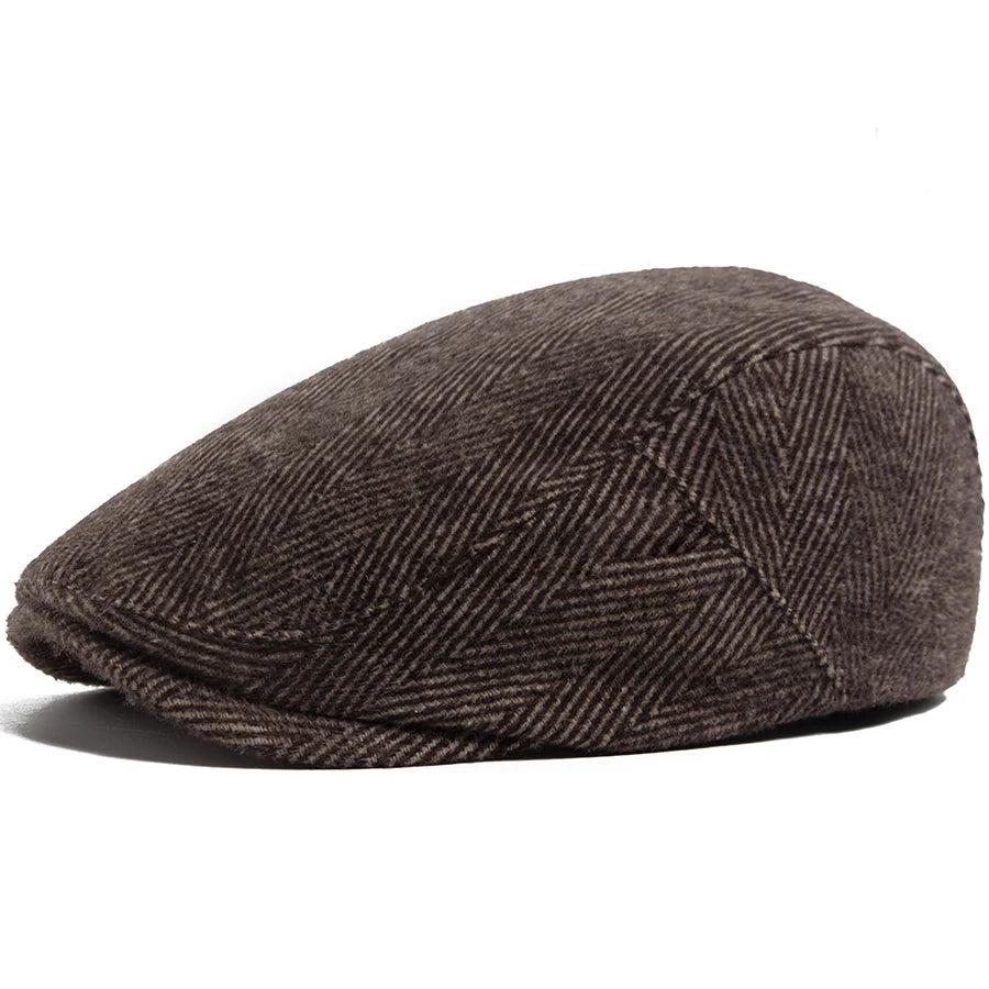 Unisex Vintage Herringbone Beret | Stylish Warm Newsboy Cap