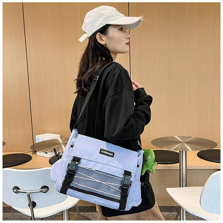 Bolso cruzado de nailon elegante para adolescentes | Bandolera multibolsillos
