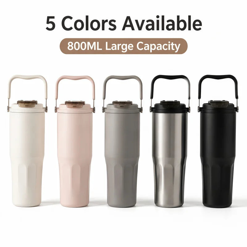 800ML Insulated Travel Tumbler with Straw & Tea Infuser | Leakproof Design