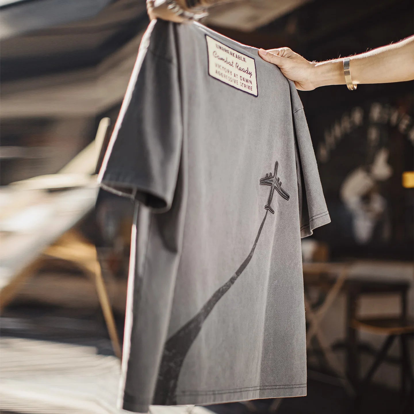 Men's Vintage Fighter Plane Print T-Shirt | Heavyweight Cotton Tee