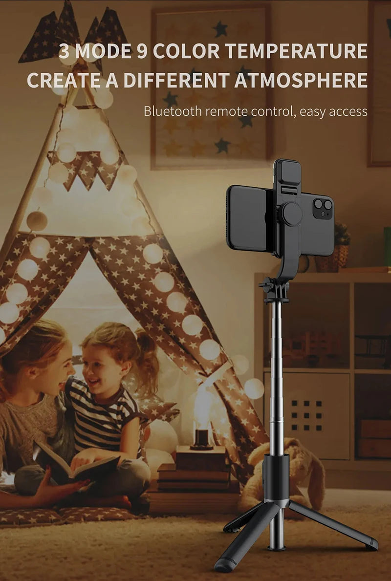 Extended Selfie Stick Tripod with Wireless Bluetooth Remote & LED Light