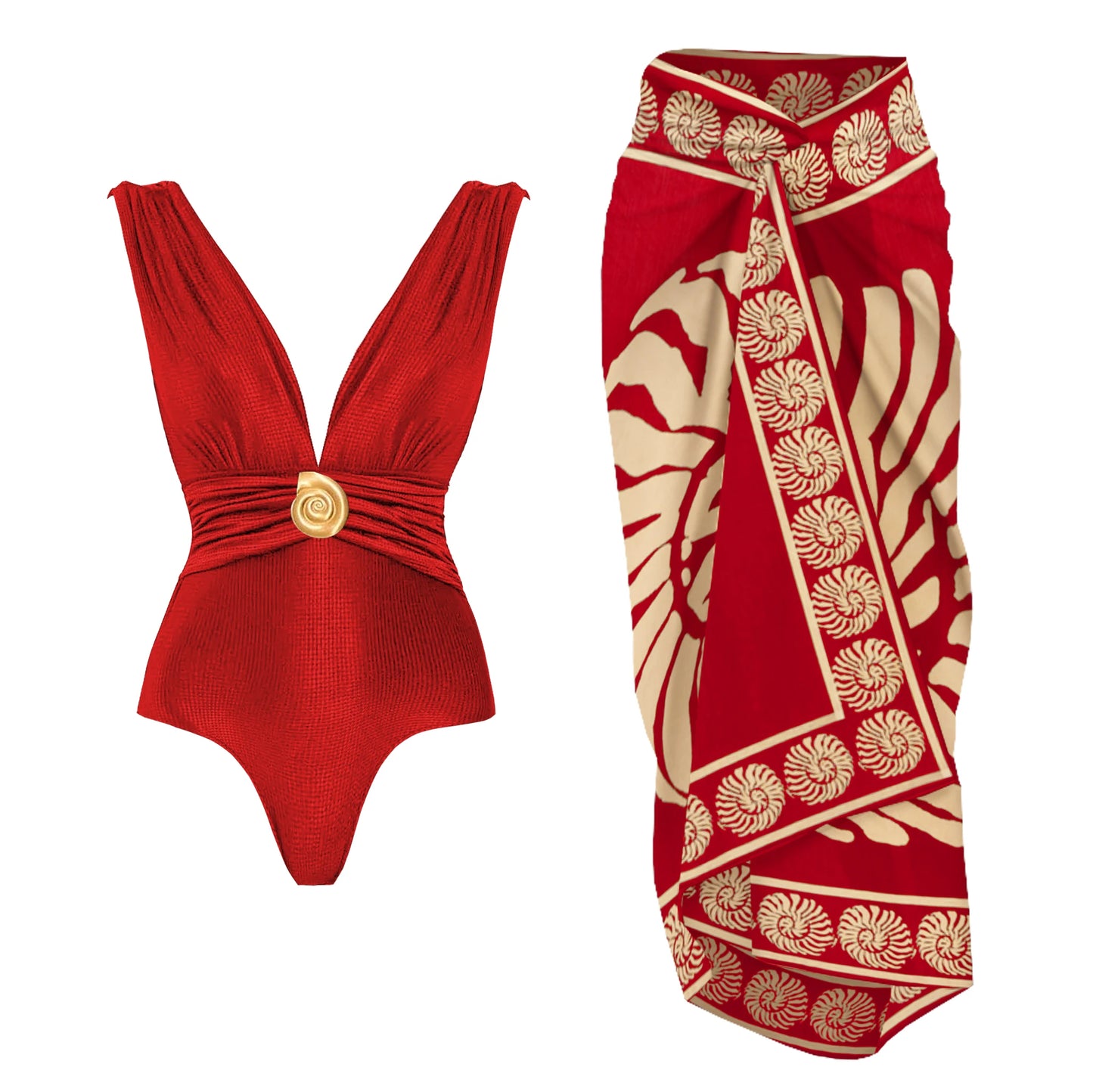 Deep V One Piece Swimsuit | Sexy Shiny High Waist Swimwear