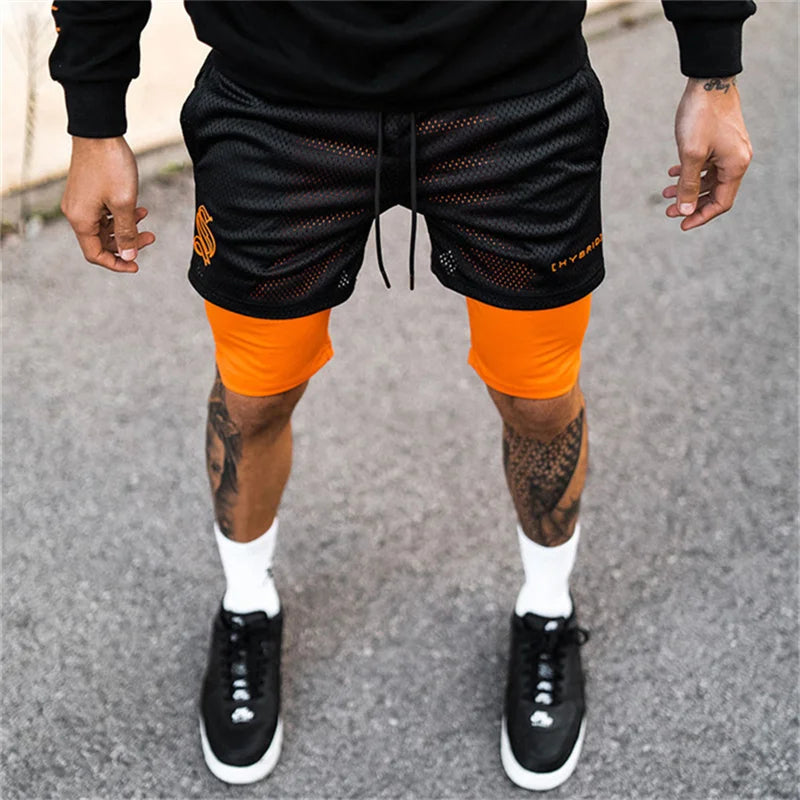2026 Summer Mesh Sports Shorts for Men — 2-in-1 Double-Deck Running & Gym Training Shorts, Breathable Fitness Workout Jogger Pants