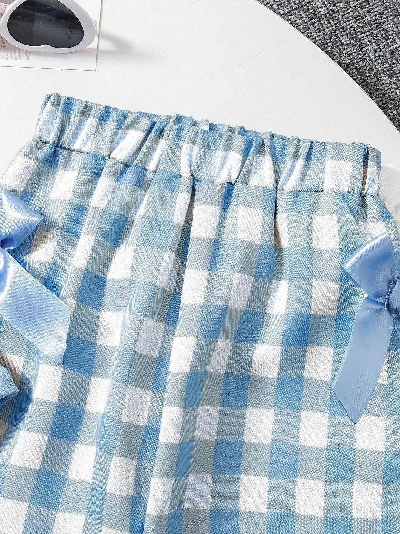Little Girl's Blue and White Plaid 3-Piece Outfit Set | Summer Fun