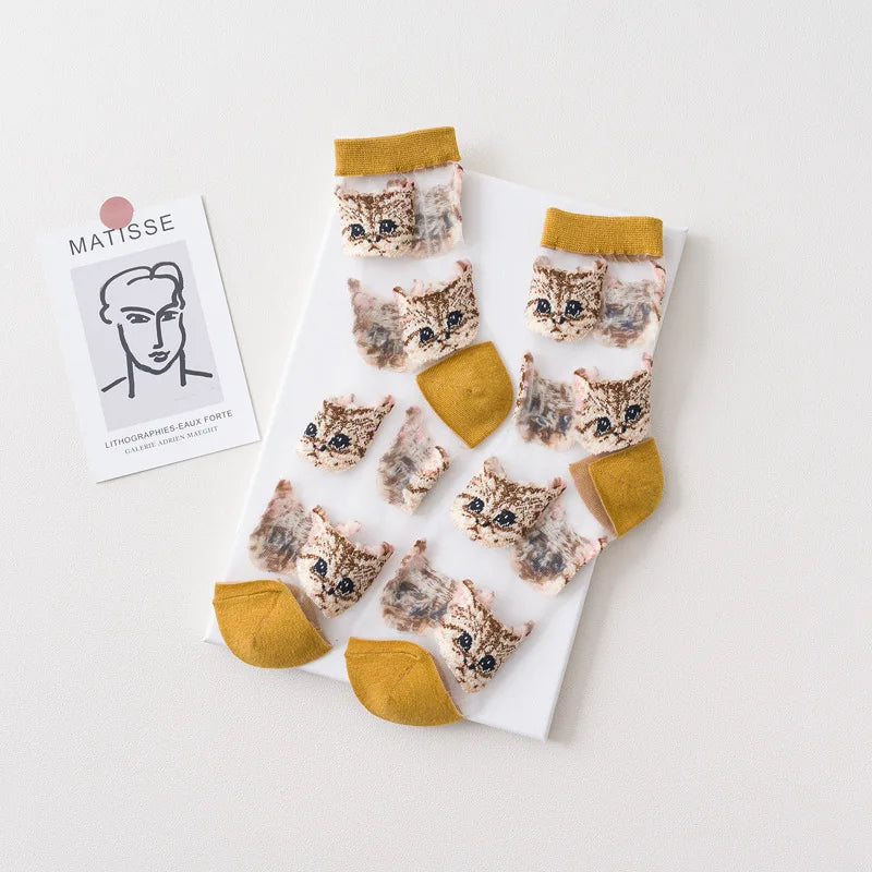 Trendy Women’s Transparent Cat Socks | Cute Kawaii Summer Fashion