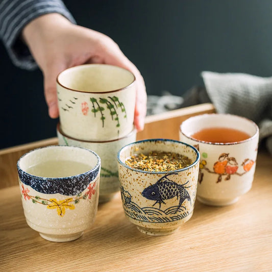 180ml Retro Japanese Ceramic Tea Cups | Hand-Painted Drinkware