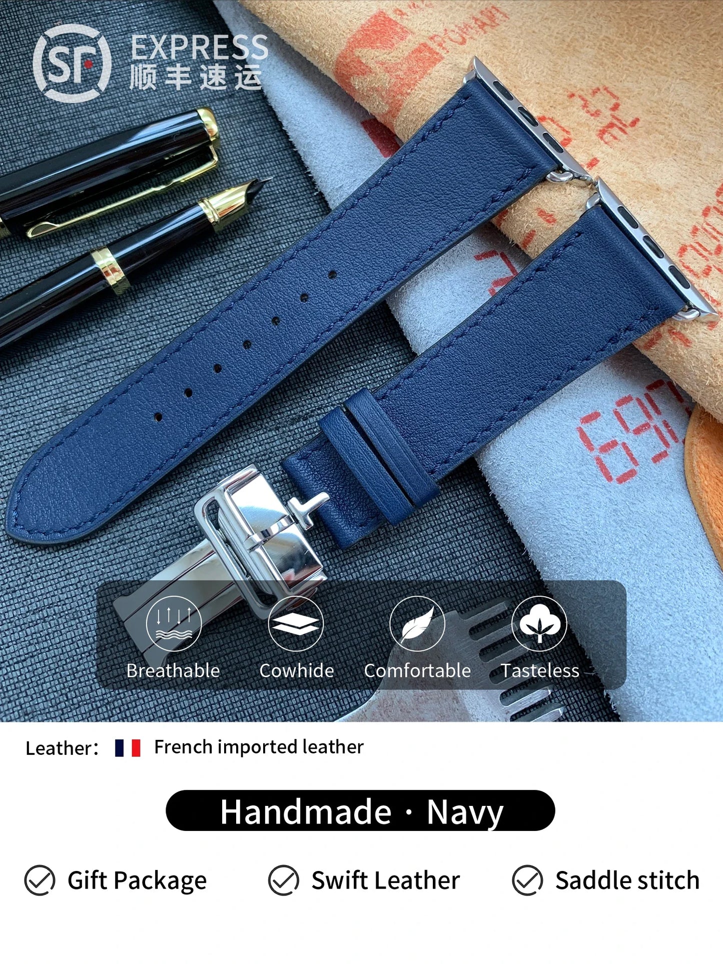 High Quality Genuine Leather Watch Band | Deployment Buckle Strap