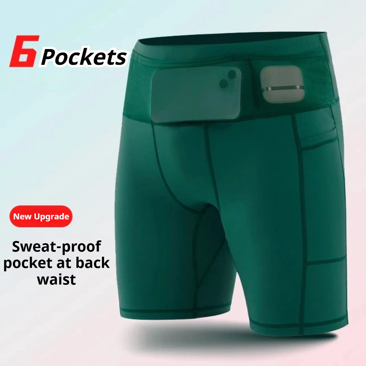 Quarter Length Compression Running Shorts with Multi-Pockets