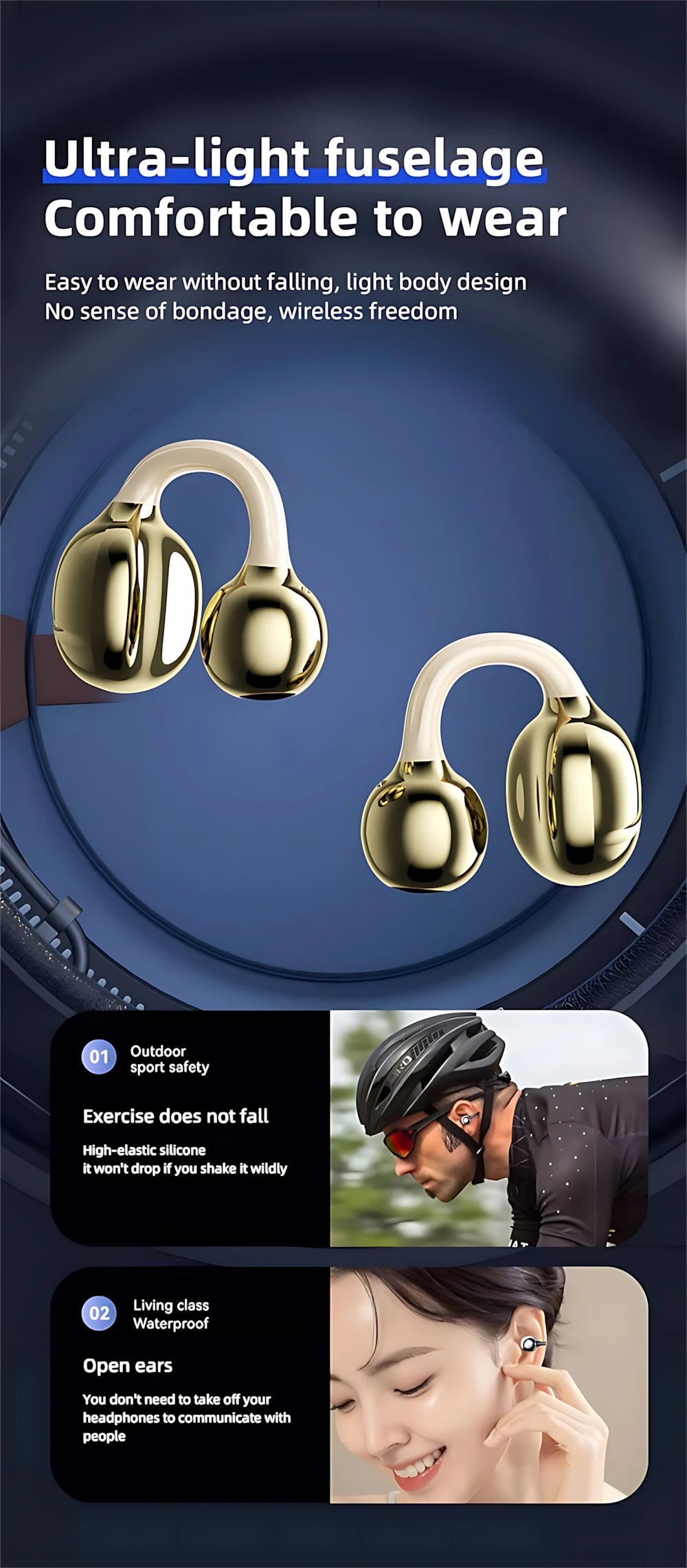 Wireless Bluetooth Open Ear Earbuds | Noise Cancelling Sports Earphones