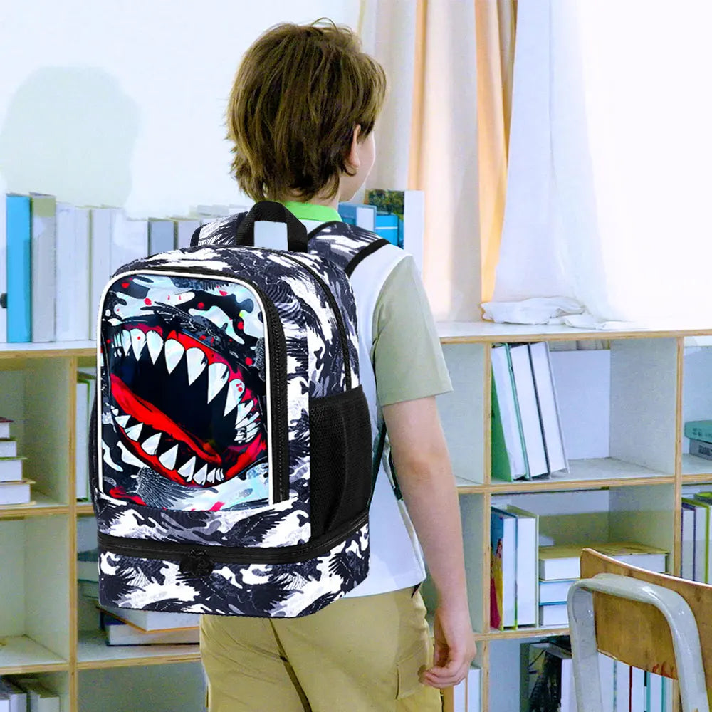 2 In 1 Shark Backpack with Lunch Box | Fun Kids Bookbag