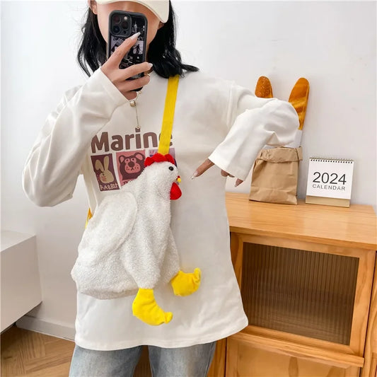 Bolso cruzado con forma de gallina | Bonito bolso de peluche para mujer