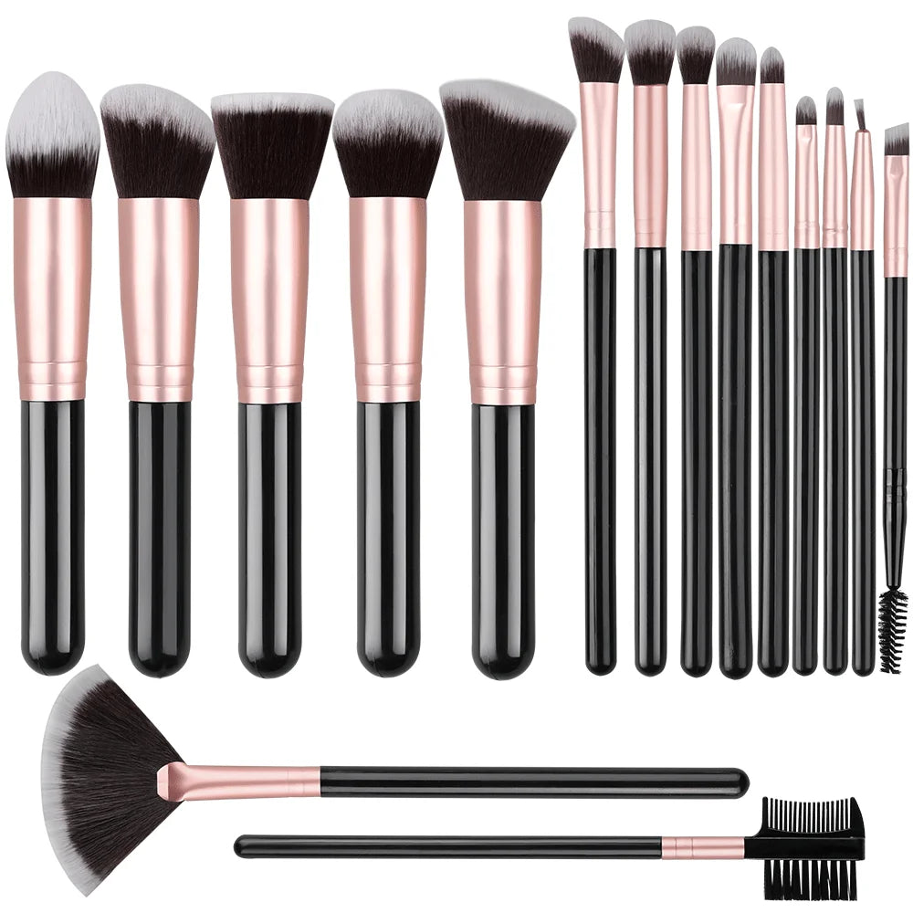 14-16 Piece Professional Makeup Brush Set – Soft Fluffy Goat & Synthetic Hair Brushes for Foundation, Eyeshadow, Blush, Concealer & Powder – Red/Black/Pink/Silver Handles