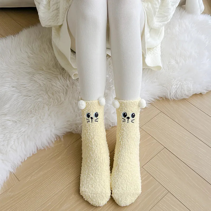 Cute Women's Winter Fluffy Socks | Cozy Fuzzy Animal Crew Socks