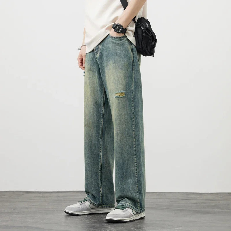 Men's Vintage Baggy Jeans | Distressed Y2K Straight Pants