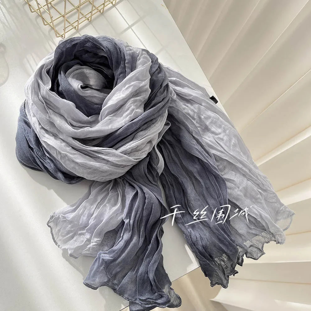 Elegant Women's Long Cotton Hemp Gradient Scarf for Winter Fashion