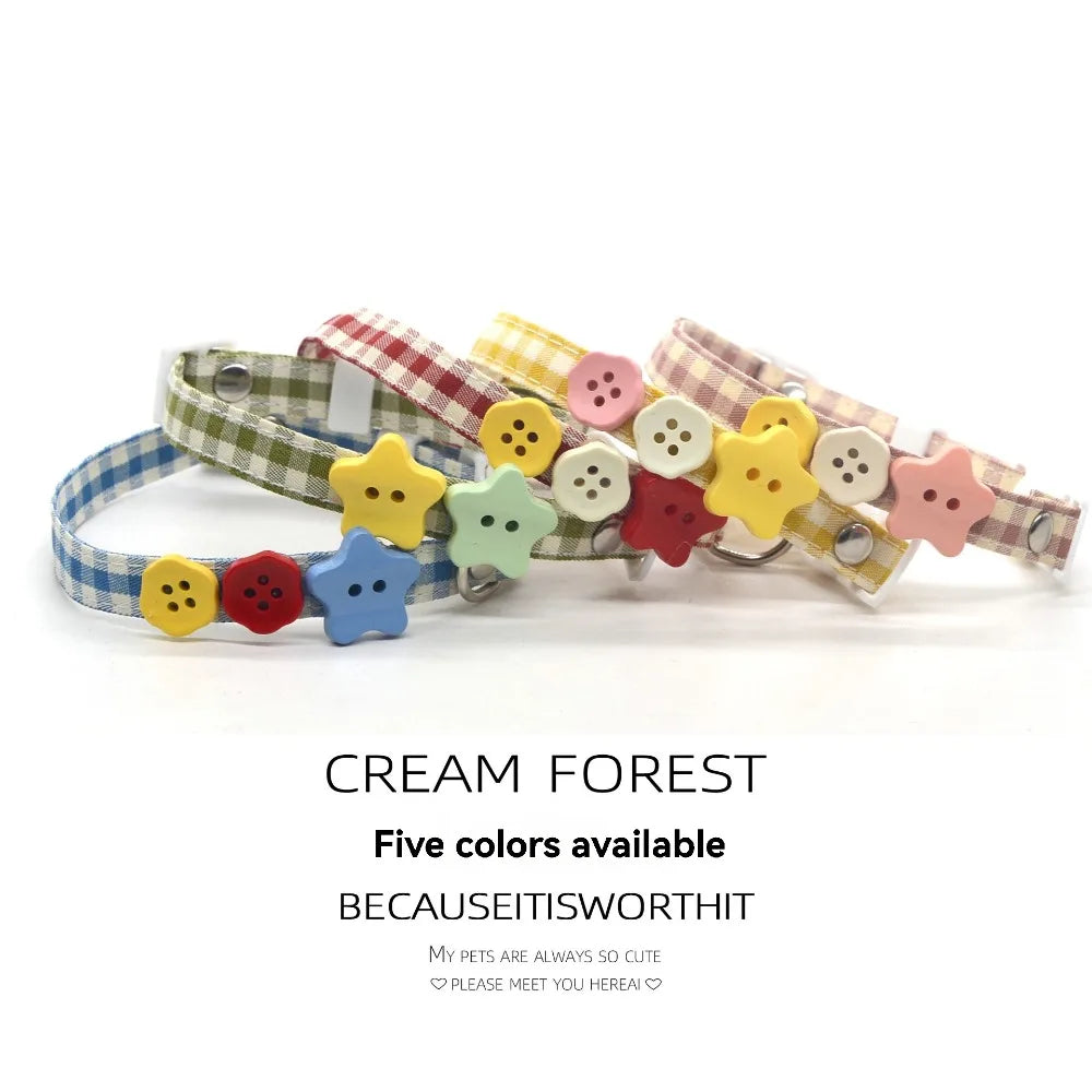 Plaid Pet Collar Necklace | Trendy Cartoon Style with Safety Buckle