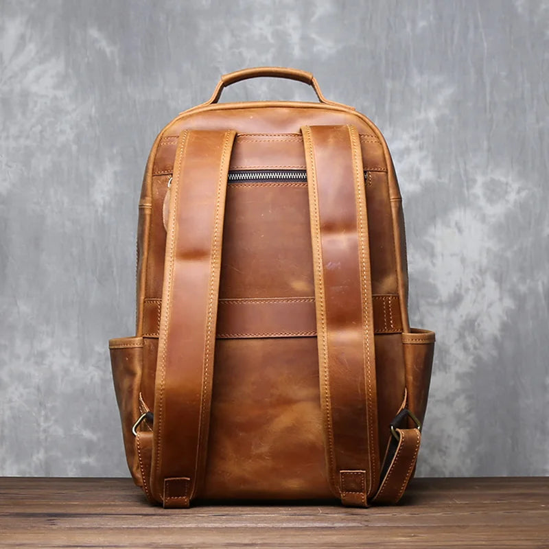 Men's Vertical Genuine Leather Backpack | Classic Retro Style