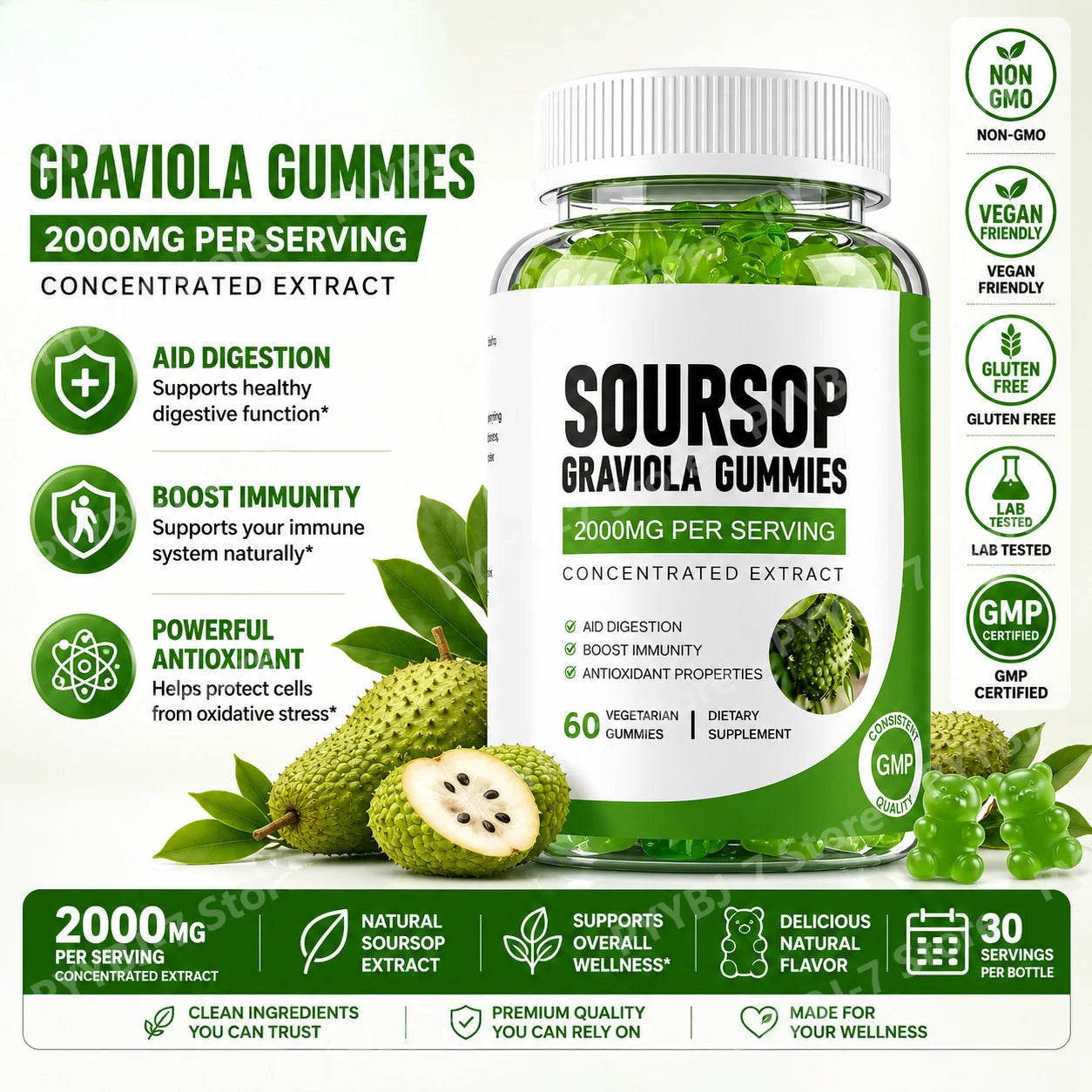 Soursop Graviola Gummies with Vitamin C & Zinc for Wellness