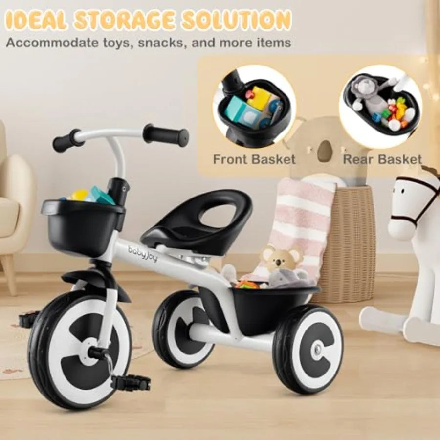 Adjustable White 3-Wheel Toddler Tricycle | Safe & Fun Ride