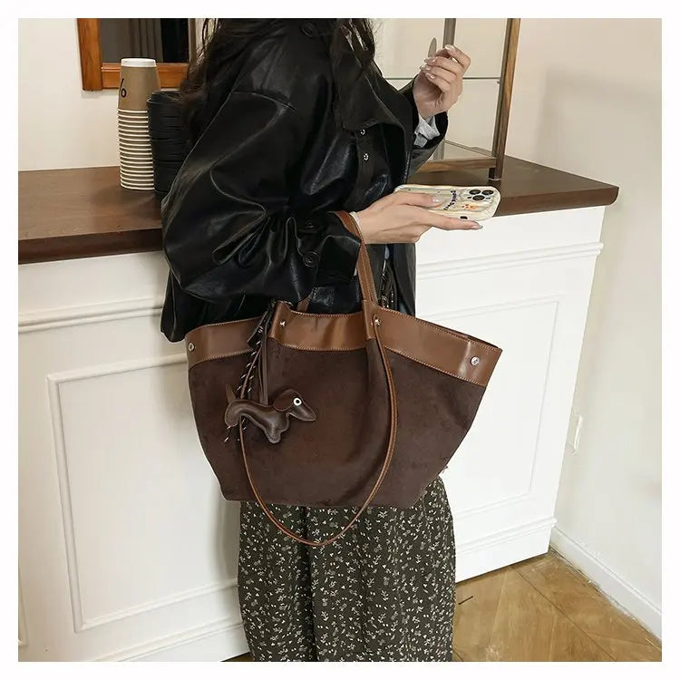 Bolso de hombro de piel suave de gamuza para mujer | Estilo casual de lujo