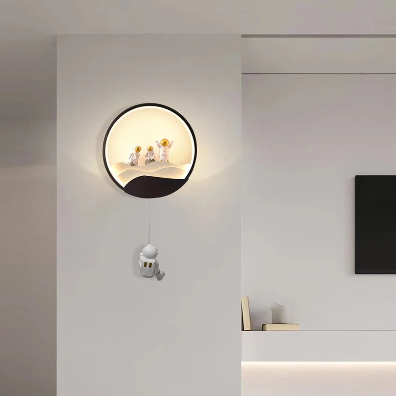 Creative LED Astronaut Moon Wall Lamp for Kids' Rooms