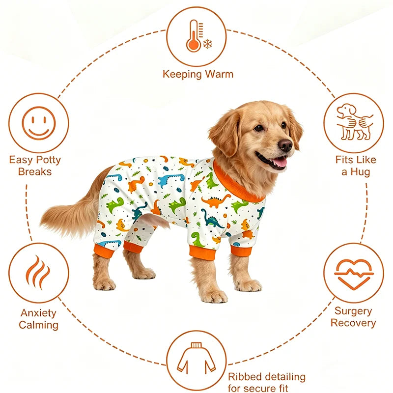 Cute Dinosaur Dog Pajamas | Soft & Breathable Recovery Suit