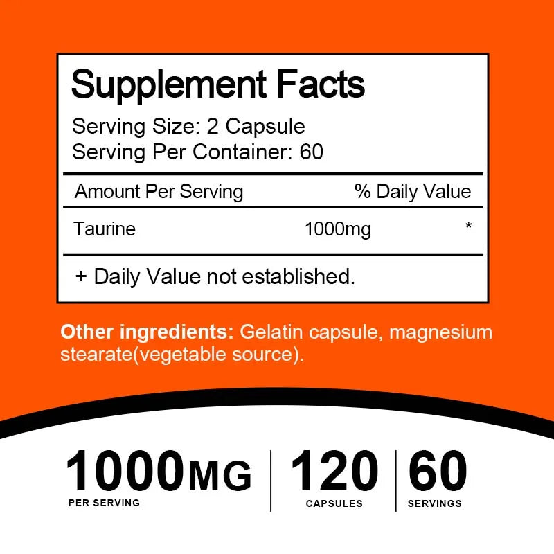 Double Strength Taurine Capsules for Nervous & Cardiovascular Health