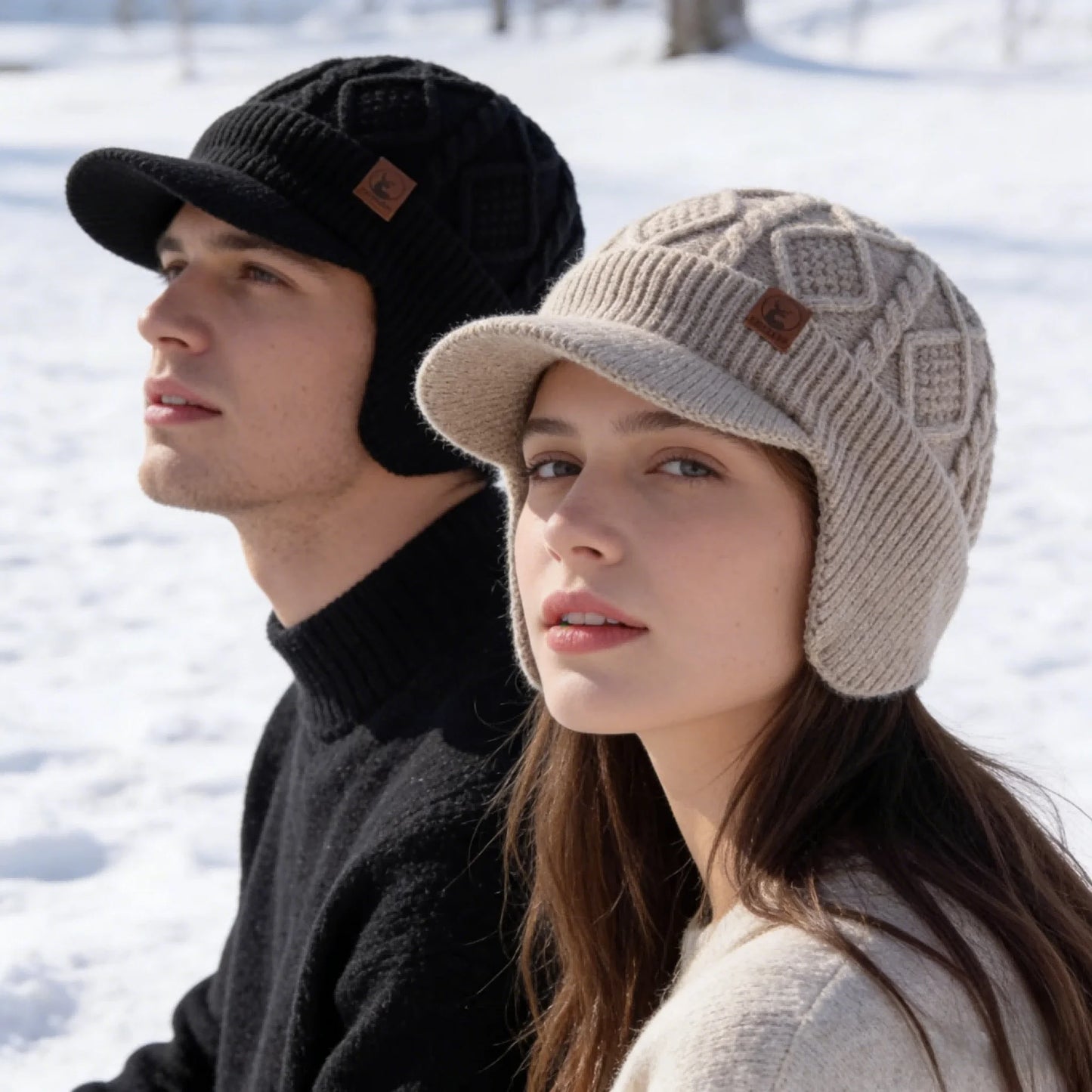 Unisex Fleece Lined Earflap Beanie Hat | Stylish Warm Winter Cap