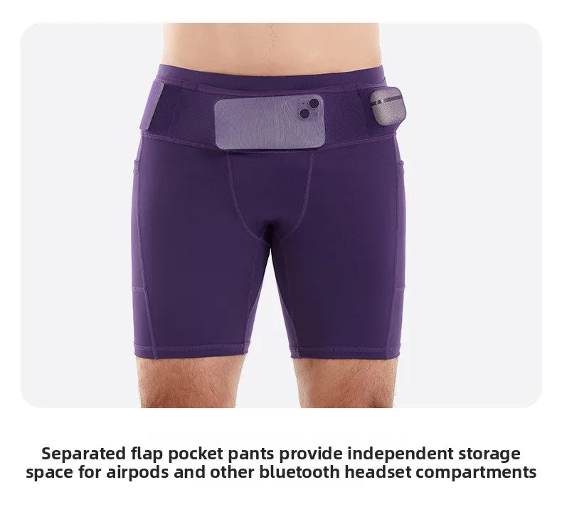 Quarter Length Compression Running Shorts with Multi-Pockets